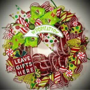 Grinch Christmas wreath XL 22 inch handmade grinch decorations Whoville